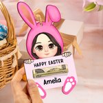 Personlig pengahållare i trä med namn för tecknad kaninfigur Påskkorgen fylls på Present till barn Vuxna