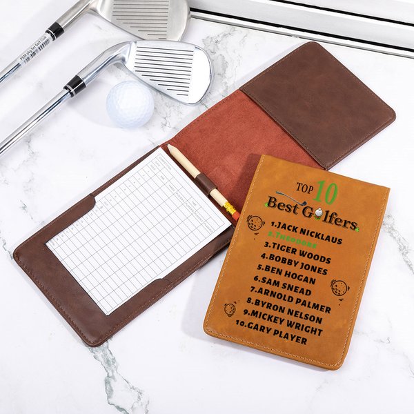 Personalisierte Top 10 besten Golfer Golf Scorecard Halter Yardage Buchdeckel mit Namen und Bleistift Schleife Geburtstag Sport Geschenk für Trainer Golfspieler