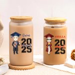 Personalized Class of 2025 Graduation Cartoon Character 20 oz Glass Cup with Name Birthday Graduation Gift for Graduates