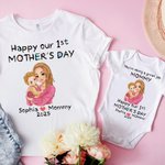 T-Shirt 100% Coton Peronnalisé avec Dessin Nom Date Bébé et Maman Cadeau pour Nouvelle Maman Nouveau-né