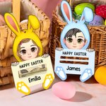 Personlig pengahållare i trä med namn för tecknad kaninfigur Påskkorgen fylls på Present till barn Vuxna