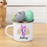 Personalized Bunny Costume Cartoon Character 11oz Enamel Mug with Name Easter Gift for Boys Girls