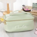 Personalised Simplicity Large Makeup Bag Embroidery Name Leather Cosmetic Bag Multiple Slots Travel Essentials Bridesmaid Shower Birthday Gift for Her