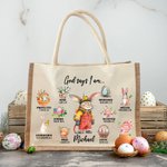 Personalized God Said I Am Cute Dream Job Bunny Bible Jute Tote Bag with Name and Canvas Pocket Easter Birthday Christian Gift for Kids