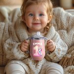 Personalized Fantasy Digital Unicorn Dinosaur Vehicle 10oz Insulated Name Sippy Cup with Lid and Handle Birthday Baby Shower Gift for Toddler Kids