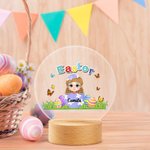 Pascua personalizado colorido Craked cáscara de huevo rota de dibujos animados Niño Niña Luz de noche LED con base de madera y el nombre de Pascua decoración de la habitación del partido de regalo par
