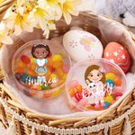 Personalizado lindo conejito de la muchacha de la historieta transparente redondo caramelo tratar caja con nombre cesta de vacaciones rellenos Pascua fiesta regalos para niños