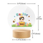 Pascua personalizado colorido Craked cáscara de huevo rota de dibujos animados Niño Niña Luz de noche LED con base de madera y el nombre de Pascua decoración de la habitación del partido de regalo par