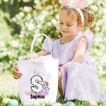 Personalized Bunny Initial Easter Egg Character Canvas Basket with Name Happy Easter Eggs Hunting Birthday Gift for Boys Girls