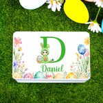 Personalized Cartoon Bunny Boy Girl Floral Eggs Food-Grade Biscuit Storage Tin Box with Initial Name Easter Party Favors Birthday Gift for Kids