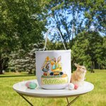 Conejito de Pascua personalizado Excavadora Cesta de Pascua de lona con nombre Huevos de Pascua Caza Fiesta de Regalo para Niños Niñas