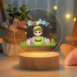 Pascua personalizado colorido Craked cáscara de huevo rota de dibujos animados Niño Niña Luz de noche LED con base de madera y el nombre de Pascua decoración de la habitación del partido de regalo par