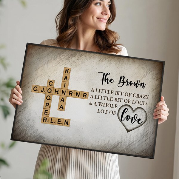 Personalized Wood Grain Scratches Background Crossword Puzzle Art Canvas Poster Framed Frameless Painting Home Decor Birthday Gift for Family Friends