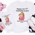 T-Shirt 100% Coton Peronnalisé avec Dessin Nom Date Bébé et Maman Cadeau pour Nouvelle Maman Nouveau-né