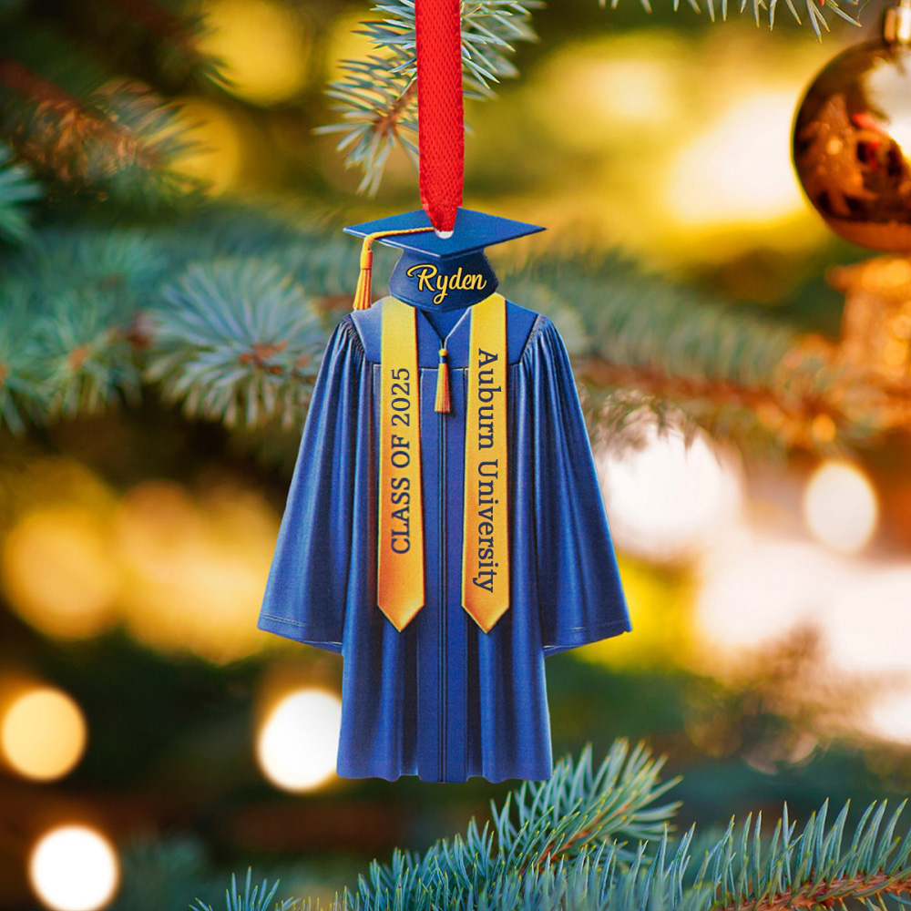 Ornement en Acrylique Personnalisé avec Nom et Texte Forme de Robe de Graduation Décoration Arbre Noël Cadeau Fin d'Études pour Diplômés