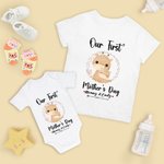 Personalised Cute Deer Our First Mother's Day 100% Cotton Mom and Baby Matching Shirt with Names Mother's Day Gift for New Mom Baby
