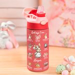Personalized Multicolor Cute Rabbit Careers 12oz Insulated Kids Water Bottle with Handle and Straw Birthday Easter Gift for Boys Girls