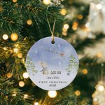 Personalized First Christmas Cute Bunny Ceramic Ornament with Name Double-sided Printing Tree Decor Holiday Party Gift for Newborn