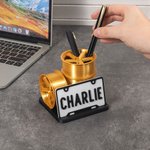 Personalised 3D Printed Stacked Wheel Licence Plate Design Partitioned Pen Holder with Text Desk Organizer Office Accessories Gift for Car Lovers