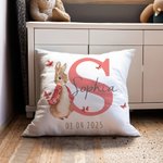 Personalised Multicolor Peter Rabbit Bunny Throw Pillow Cover with Name Nursery Decor Baby Shower Birthday Gift for Baby Kid