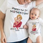 T-Shirt 100% Coton Peronnalisé avec Dessin Nom Date Bébé et Maman Cadeau pour Nouvelle Maman Nouveau-né