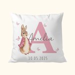 Personalised Multicolor Peter Rabbit Bunny Throw Pillow Cover with Name Nursery Decor Baby Shower Birthday Gift for Baby Kid