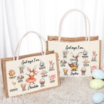 Personalized God Said I Am Cute Dream Job Bunny Bible Jute Tote Bag with Name and Canvas Pocket Easter Birthday Christian Gift for Kids