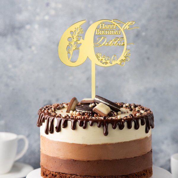 Personalized 40th 60th Happy Birthday Cake Topper with Name Cake Party Accessory Birthday Gift for Family Friend
