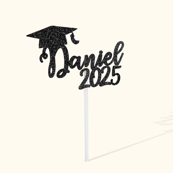 Personnalisé Class of 2025 Glitter Bachelor Cap Cupcake Topper with Name 6 Pcs Graduation Party Decorations Favors for Graduates