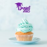 Personnalisé Class of 2025 Glitter Bachelor Cap Cupcake Topper with Name 6 Pcs Graduation Party Decorations Favors for Graduates