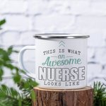 Tazza personalizzata An Awesome Nurse 11oz Silver Rim Enamel con testo Compleanno Apprezzamento Regalo di laurea per studenti di medicina infermieri