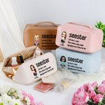 Personalized Seester Definition Cartoon Leather Wide Opening Makeup Bag with Name Portable Travel Accessories Birthday Gift for Sisters Friends