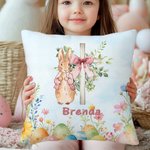 Personalized Floral Cross Peter Rabbit Eggs Soft Throw Pillow Cover with Name Home Decor Easter Birthday Baby Shower Gift for Kids Family