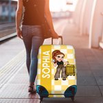 Personalized Y2K Cartoon Character 18-32 Inches Plaid Luggage Cover with Name Travel Accessories Birthday Gift for Men Women