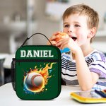 Personalized Flame Sports Basketball Baseball Waterproof Insulated Lunch Bag with Name for Work Picnic Birthday Back to School Gift for Kids
