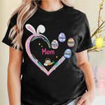Personalized 1-12 Names Easter Eggs Bunny Heart T-shirt Sweatshirt Easter Mother's Day Gift for Mom Grandma