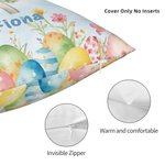 Personalized Floral Cross Peter Rabbit Eggs Soft Throw Pillow Cover with Name Home Decor Easter Birthday Baby Shower Gift for Kids Family