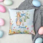 Personalized Floral Cross Peter Rabbit Eggs Soft Throw Pillow Cover with Name Home Decor Easter Birthday Baby Shower Gift for Kids Family