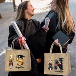 Personalized Graduation Cartoon Bachelor Hat Initial Large Jute Tote Bag with Name Graduation Ceremony Souvenir Travel Accessories Gift for Graduates