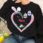 Personalized 1-12 Names Easter Eggs Bunny Heart T-shirt Sweatshirt Easter Mother's Day Gift for Mom Grandma