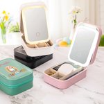 Personalized Floral Easter Eggs Cartoon Character Travel Jewelry Box with Name and Changing Color LED Makeup Mirror Birthday Easter Gift for Girls