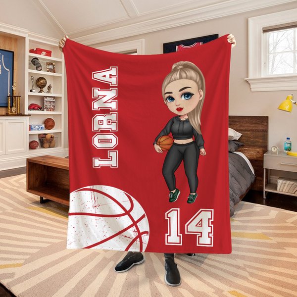 Personalized Multicolor Basketball Rugby Sports Girl Soft Throw Blanket with Name and Number Home Decor Game Day Birthday Gift for Ball Lovers