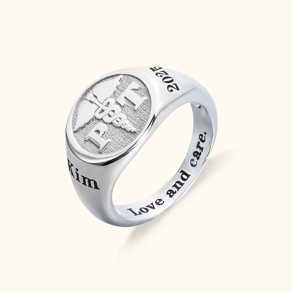 Henkilökohtainen lääketieteellinen symboli RN LPN Caduceus Sairaanhoitaja rengas kaiverrettu teksti Sterling Silver 925 Korut Valmistumislahja Sairaanhoitaja Lääkäri Lääkärin Medical Staff
