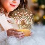 Personalisierte Regenbogen Initial Floral Peter Rabbit LED Nachtlicht mit hölzernen Basis und Name Datum Kinderzimmer Dekoration Geburtstag Baby Dusche Geschenk für Kinder