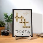 Personalised Names Family Crossword Art Wood Frame Painting with Stand Home Decor Housewarming Wedding Gift for Family Friend