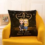 Fodera per cuscino personalizzata con cuore doppio stellato personaggio nome e data decorazione per la casa regalo di San Valentino per coppie