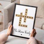 Personalised Names Family Crossword Art Wood Frame Painting with Stand Home Decor Housewarming Wedding Gift for Family Friend