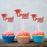 Personnalisé Class of 2025 Glitter Bachelor Cap Cupcake Topper with Name 6 Pcs Graduation Party Decorations Favors for Graduates