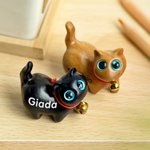 Statuetta di gatto in legno personalizzata con nome inciso decorazione fatta a mano idea regalo di compleanno per amanti dei gatti