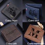 Cartera plegable personalizada de cuero PU con foto texto grabado y múltiples ranuras para tarjetas regalo para el Día del Padre o aniversario